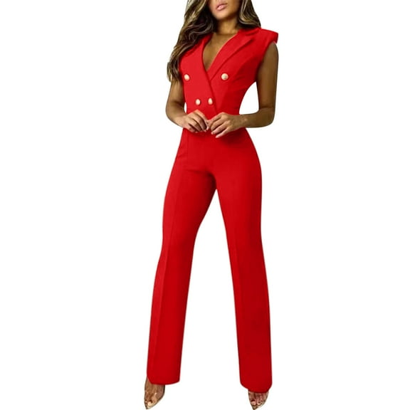 zuwimk Womens Jumpsuits Dressy,Women Jumpsuits Crew Neck Ruffle Cap Sleeve Belted High Waist Wide Leg Romper with Pockets One Piece Casual Outfits Red,M