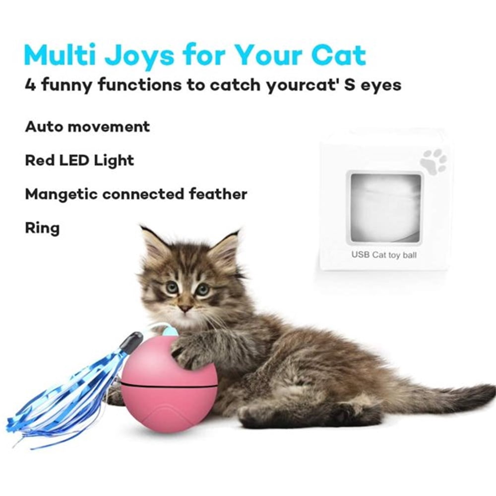 FZFLZDH Smart Interactive Cat Toy - Newest Version 360 Degree Self Rotating Ball, USB Rechargeable Pet Toy, Build-in Spinning Led Light