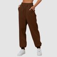 thumbnail image 6 of Womens Pants Womens' Fleece Lined Wide Straight Leg Workout High Waist Yoga Sweat Pant With Pockets Womens Slacks Brown XXL, 6 of 6