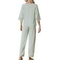 thumbnail image 3 of INSPIRE CHIC Women's Satin Pajama Set 3/4 Sleeves Tops with Pants Sleepwear Lounge Nightwear XS Gray Green, 3 of 5