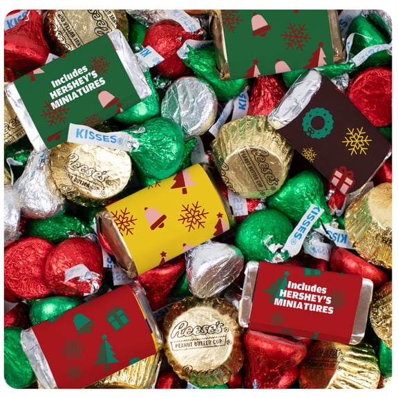 6.5lb Christmas Hersheys Candy Mix - Chocolate Miniatures, Kisses, Miniature Peanut Butter Cups