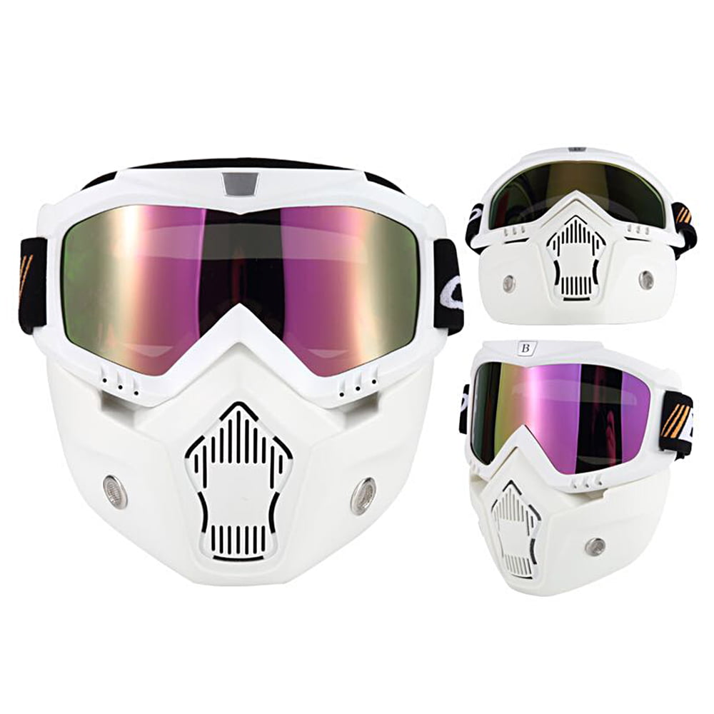Mortorcycle Mask Detachable Goggles and Mouth Filter for Open Face Helmet Motocross Ski Snowboard 