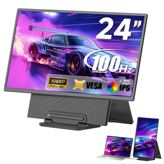 Portable Monitor, 24 inch 1080P FHD 100Hz Laptop Screen Extender, Large Gaming Monitor IPS Display for Laptop, Desktop, MacBook, PS4/5 with Kickstand VESA Compatible