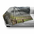 thumbnail image 3 of Misty Soft Flannel Fleece Throw Blanket, Nature Photo of Foggy Mountains Grassy Land and Long Wooden Pier Stairs at Daytime, Cozy Plush for Indoor and Outdoor Use, 50" x 70", Multicolor, by Ambesonne, 3 of 6