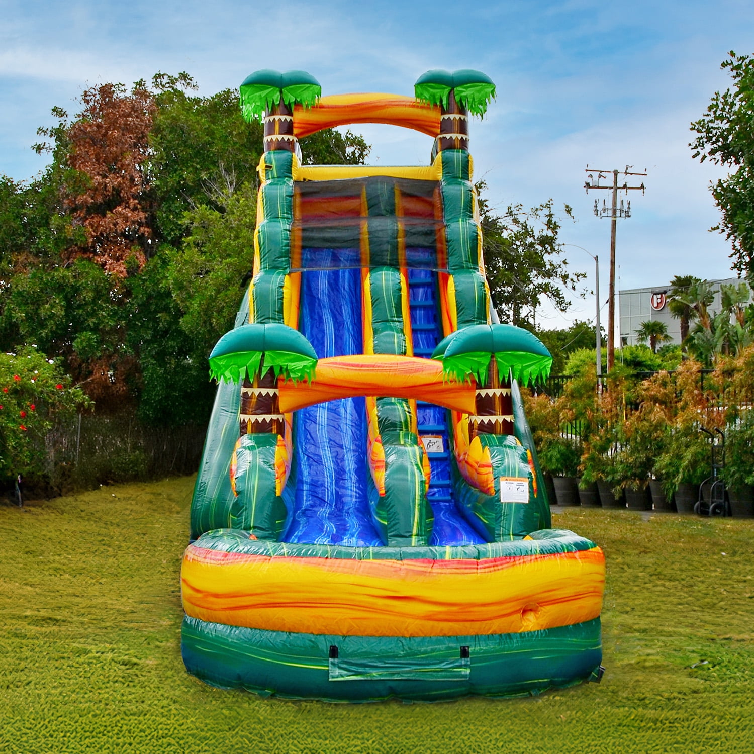 JumpOrange 19FT Cali Palms Commercial Grade Water Slide Inflatable with Detachable Pool for Kids and Adults with Blower