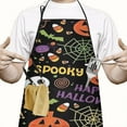 thumbnail image 2 of Halloween Spooky Words and Icons Pattern Apron-Garden Aprons for Women with Pockets-Cotton Linen Waterproof Kitchen Cooking Gardening Aprons Adjustable for Kitchen,Cooking,BBQ and Salon 33"x27", 2 of 7