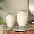 thumbnail image 2 of DecMode 11", 9"H Textured Cream Ceramic Vase with Handles and Terracotta Accents, Set of 2, 2 of 10