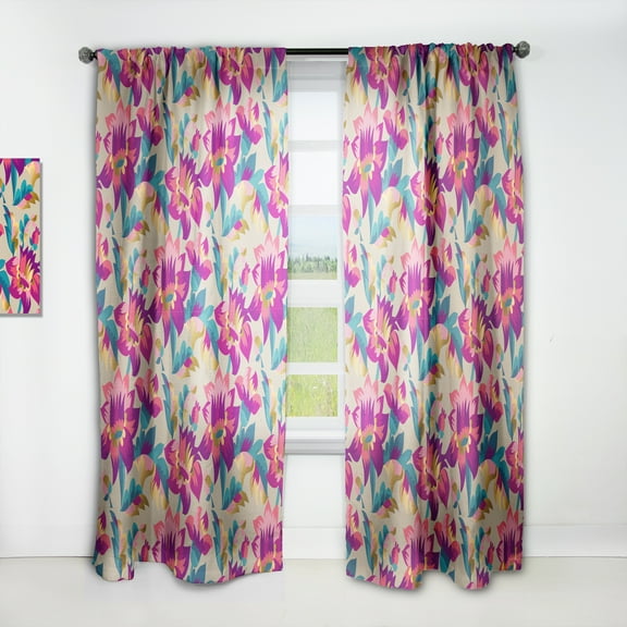 Designart 'Elegant blossom Retro pattern' Mid-Century Modern Curtain Panel