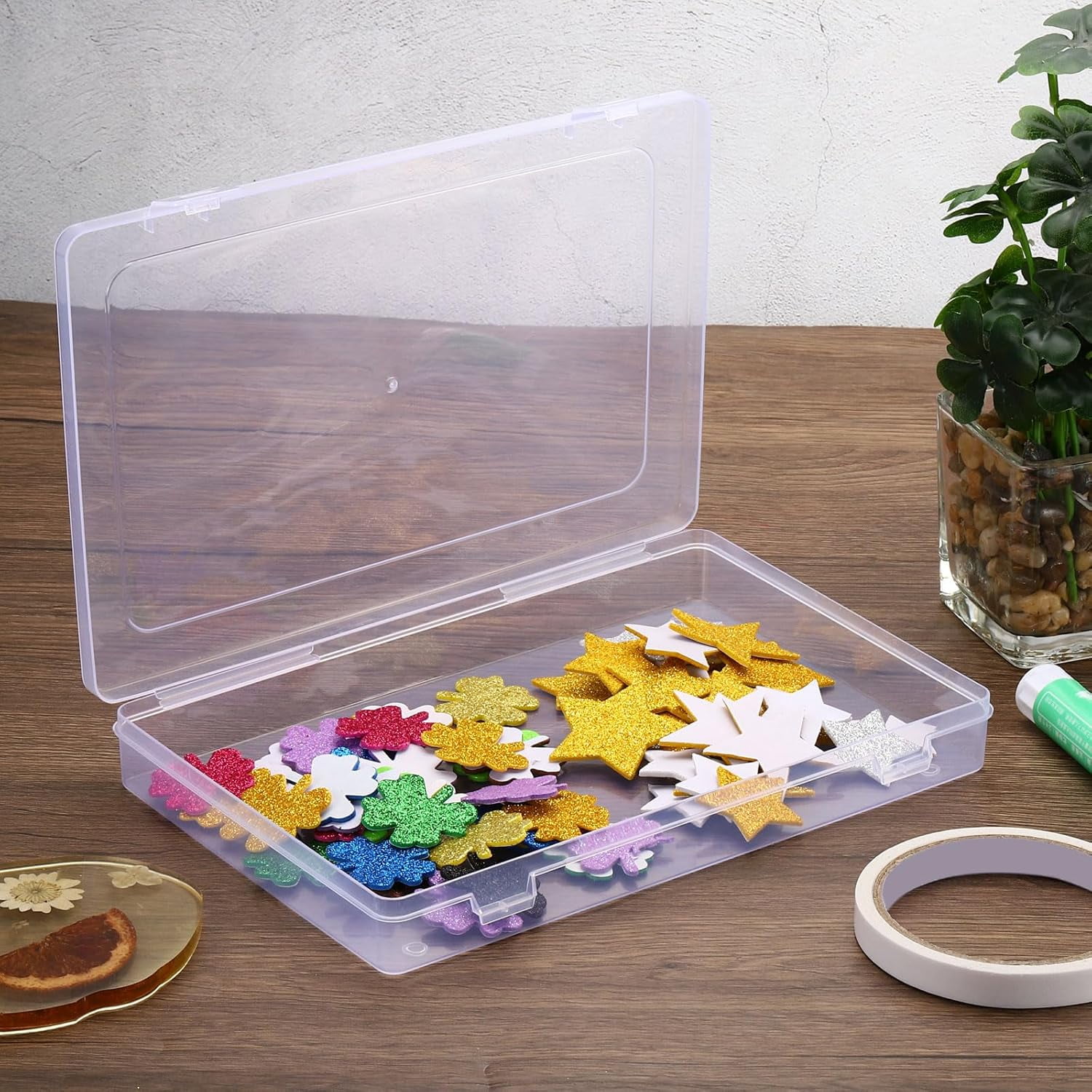 ABCISI 9x6x1.2inch Clear Storage Box with Hinged Lid, 6 Pack Small Storage Box, Plastic Stackable Rectangle Organizer Container for Beads Jewelry Small Items Art Craft Projects