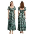 thumbnail image 2 of Argulvti Women's Flower Print Long Dress Polyester Short Puff Sleeve Sweetheart Neck Tunic Waist A-Line Dress, 2 of 8