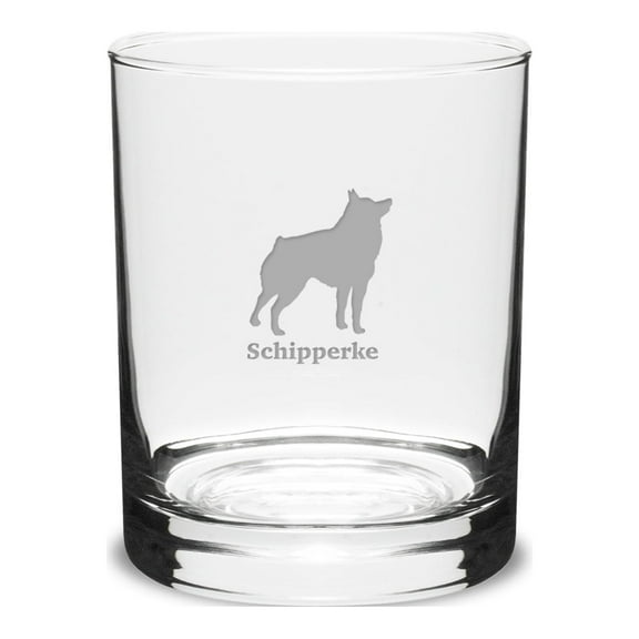 Schipperke Deep Etched 14 oz Classic Double Old Fashion Glass