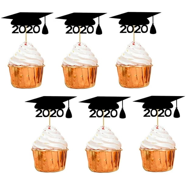 Download Graduation Cap 2020 Black Glitter Cake topper Cupcake Toothpick Toppers Birthday Wedding ...