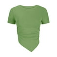 thumbnail image 2 of WREESH Women's Short Sleeve Crop Top Fashion Slim Fitted Casual Round-Neck Solid T-Shirt Top Stylish Solid Color Blouse for Women Green, 2 of 6