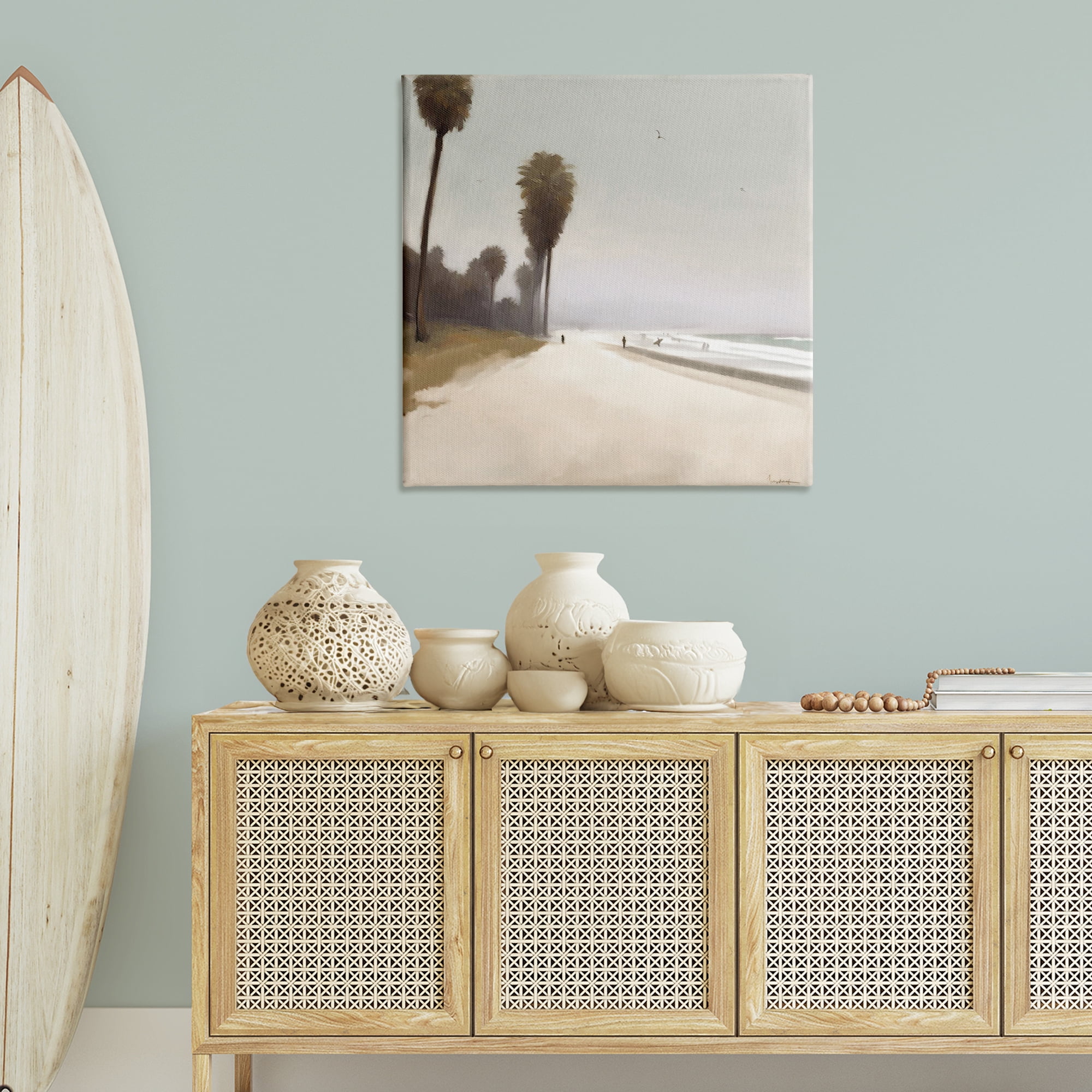 Stupell Industries Palm Lined Beach Landscape & Nature Painting Wrapped Canvas Art Print Wall Art, 36 x 36