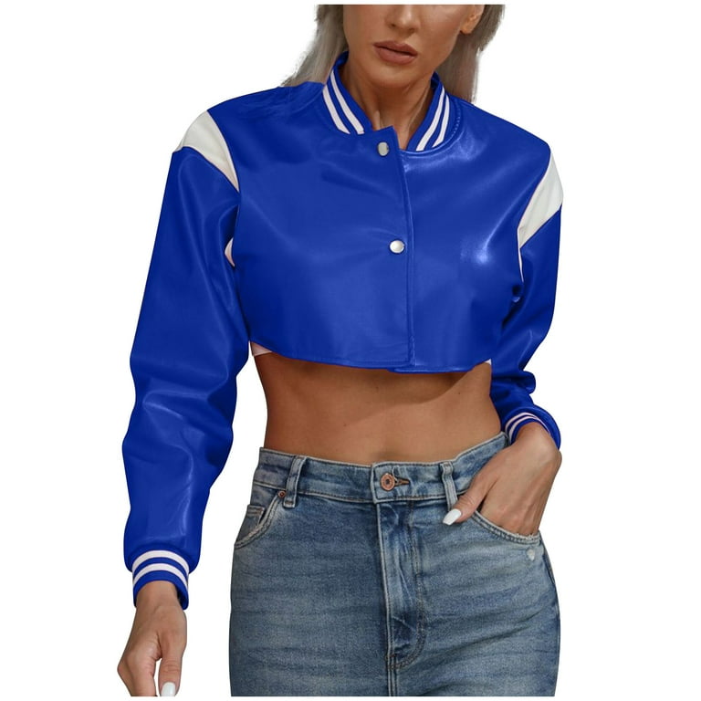 Juebong Womens Faux Leather Cropped Bomber Jackets Zip Up Color