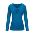 thumbnail image 4 of AXXD Blue Basic Work Blouses for Women Summer 2024 Winter Sexy Elasticity V Neck Long Sleeve Tops Versatile Regular Blouse, 4 of 7