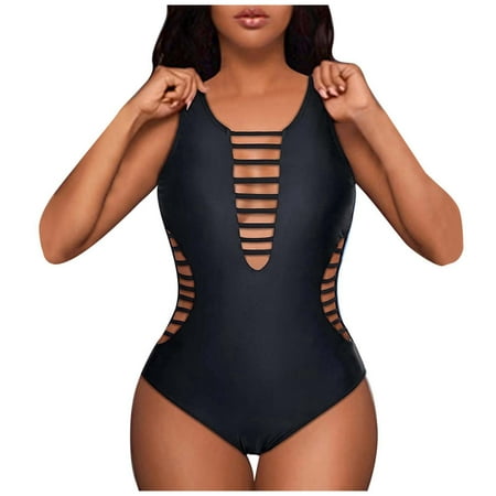 Celivon One Piece Swimsuit For Women Chic Neck Color Straps Open Back Bandeau Design Bathing Suit Surfing Wear