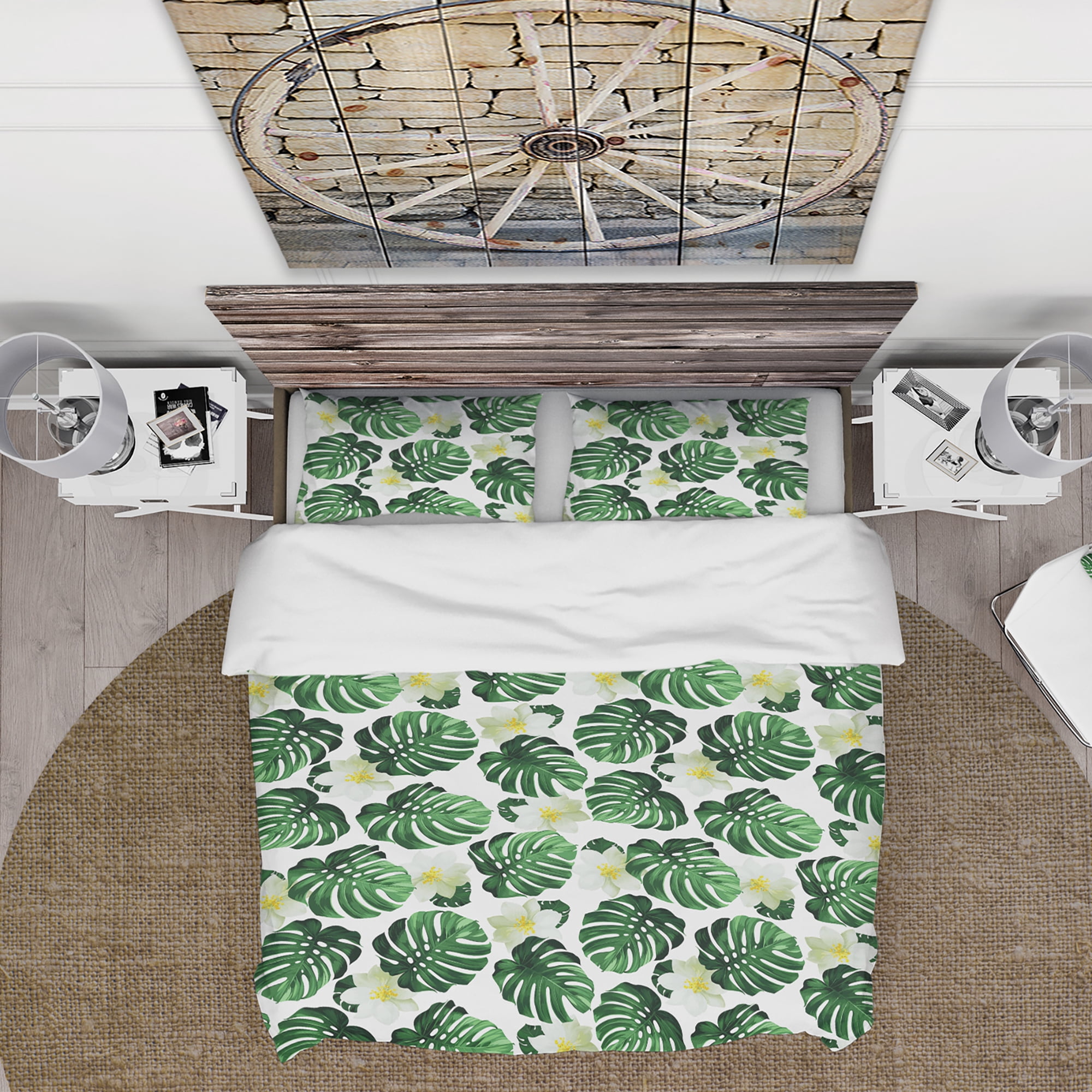 Designart 'Monstera Leaves with Blossoming Exotic White Flowers' Floral Duvet Cover Set