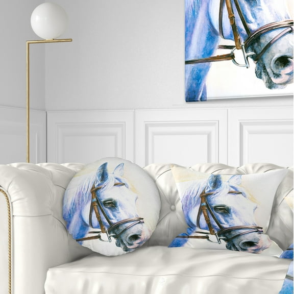 Designart Blue Horse with Bridle - Abstract Throw Pillow - 12x20