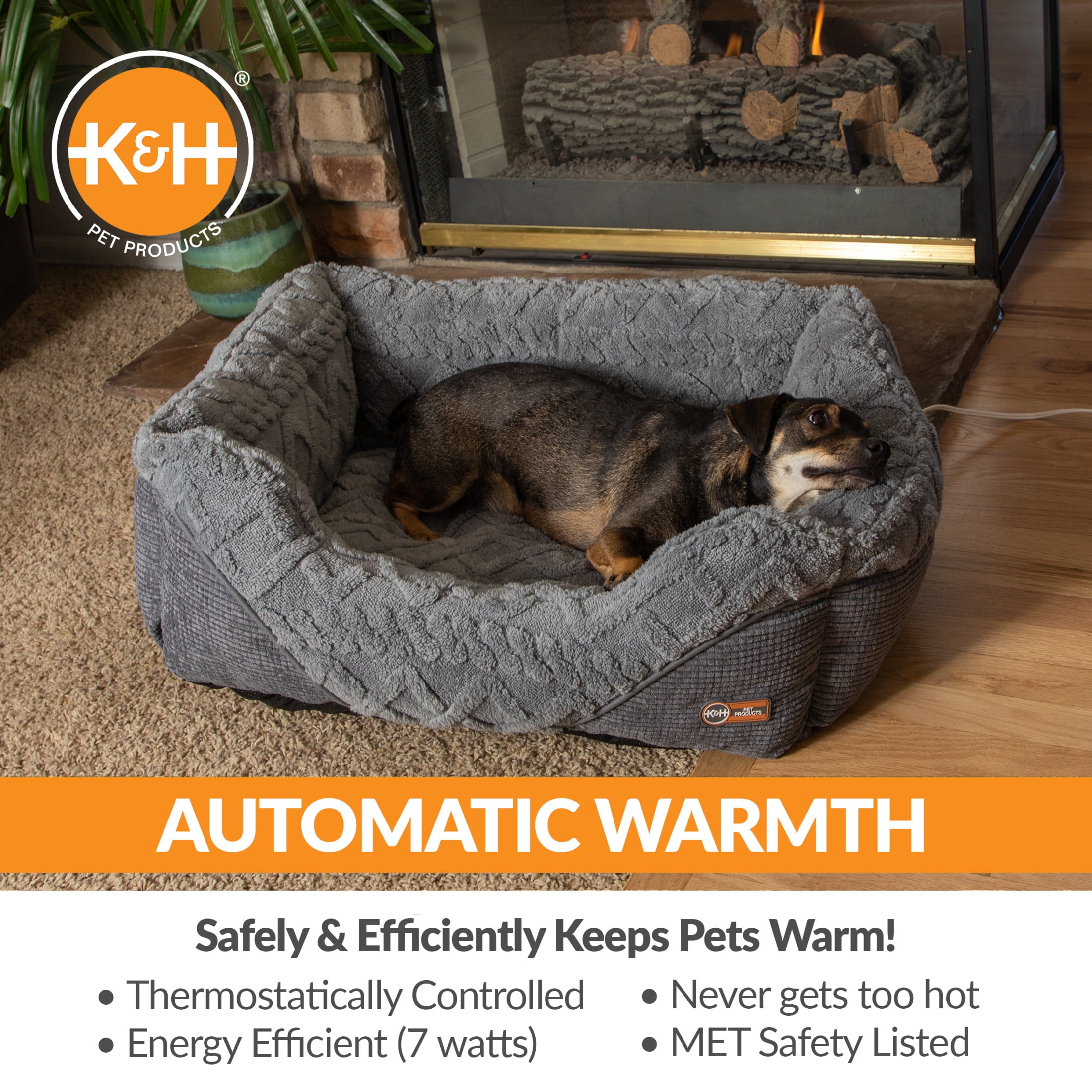 K&H Pet Products Thermo-Pet Lounge Sleeper Heated Cat & Dog Bed Gray Medium 30.5 X 24.5 X 9 Inches