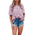 thumbnail image 1 of Txlixc, camisetas de gasa de verano para mujer, camisetas de manga corta acampanadas informales holgadas de encaje de Color sólido, ropa de calle para el día a día Txlixc Estilo de ocio, 1 of 4