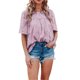 thumbnail image 1 of VISgogo, camisetas de gasa de verano para mujer, camisetas de manga corta acampanadas informales holgadas de encaje de Color sólido, ropa de calle para el día a día VISgogo  moda, 1 of 4