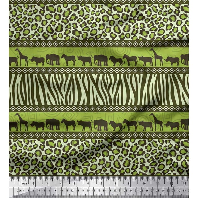 Soimoi Polyester Crepe Fabric Animal Skin & Animals Group Decor Fabric Printed Yard 42 Inch Wide