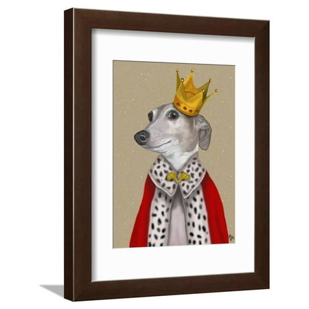 Greyhound Dog Art Greyhound Queen Whimsical Dog Humor Animal Portrait Framed Print Wall Art By Fab Funky ()