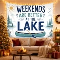 thumbnail image 3 of Lake Scene with Pine Trees and Sun Serene Illustration for Cabin Decor Lovers, Rustic Nature Wall Art, Birthday Gift Tapestry Wall Hanging for Bedroom and Living Room, 3 of 4