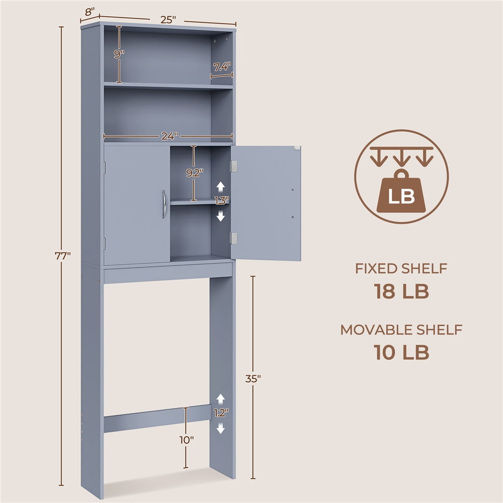 Yaheetech Over-the-Toilet Storage w/ Cabinet & 2 Open Shelves, Gray