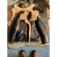 thumbnail image 5 of Man Winter Short Coat Genuine Sheepskin Shearling 100% Natural Real Wool Liner Biker Motorcyclist Jacket for Male Brown Plus Size for Weight over 100kgs,Brown,54, 5 of 17