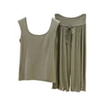 thumbnail image 3 of Bovxnpu Women's Pajamas Set 2 Piece Loungewear Set Ruffled V Neck Sleeveless Capris Cotton Fall Loungewear Set Sleepwear, 3 of 6