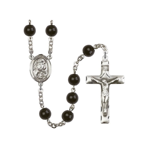 St. Sarah Silver-Plated Rosary 7mm Black Onyx Beads Crucifix Size 1 3/4 x 1 medal charm