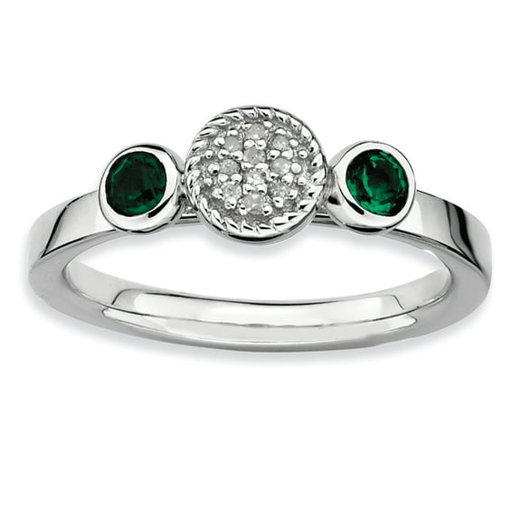 Sterling Silver Dbl Round Cr. Emerald & Dia. Ring