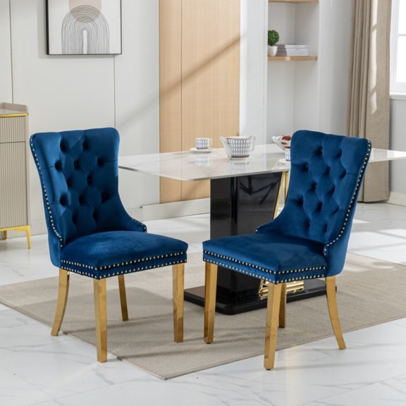 Velvet Wingback Dining Chair Set of 2 with Nailhead Trim and Chrome Legs