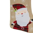 thumbnail image 3 of Northlight 19" Burlap Plaid Whimsical Santa Waiving Christmas Stocking, 3 of 4