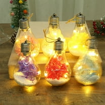 Christmas Bulb Lights with Flower, Transparent Christmas Ball Lights Hanging Ornaments, Battery Operated LED Lights, Glass DIY Light Bulb with Rope for Xmas Tree Thanksgiving Wedding Party Decoration