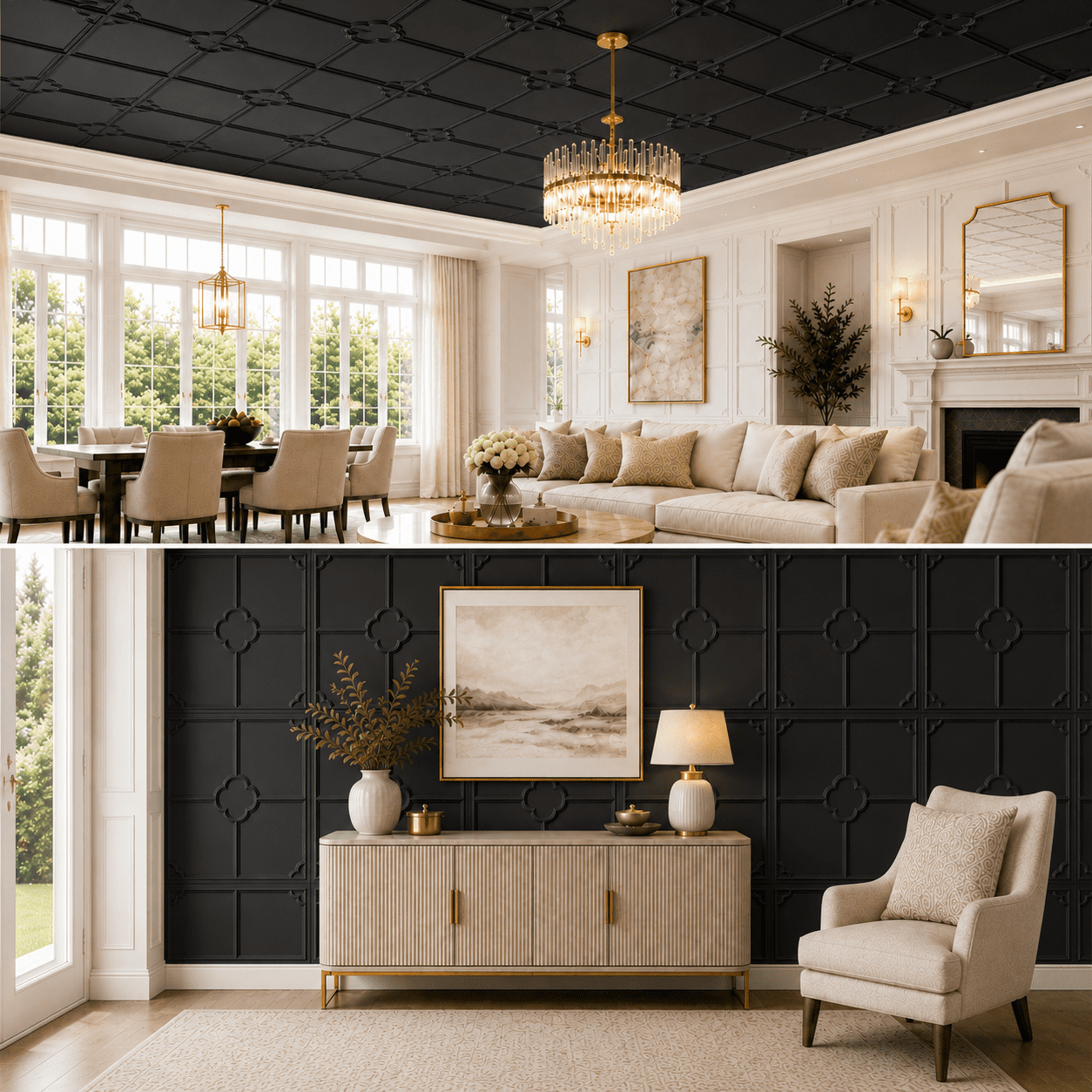 Yeslife 12-Pack Decorative Ceiling Tiles, 2 x 2 ft Black Embossed Panels, Waterproof Lightweight Drop-in Glue-up for Living Room Kitchen Bathroom, 48 sq ft