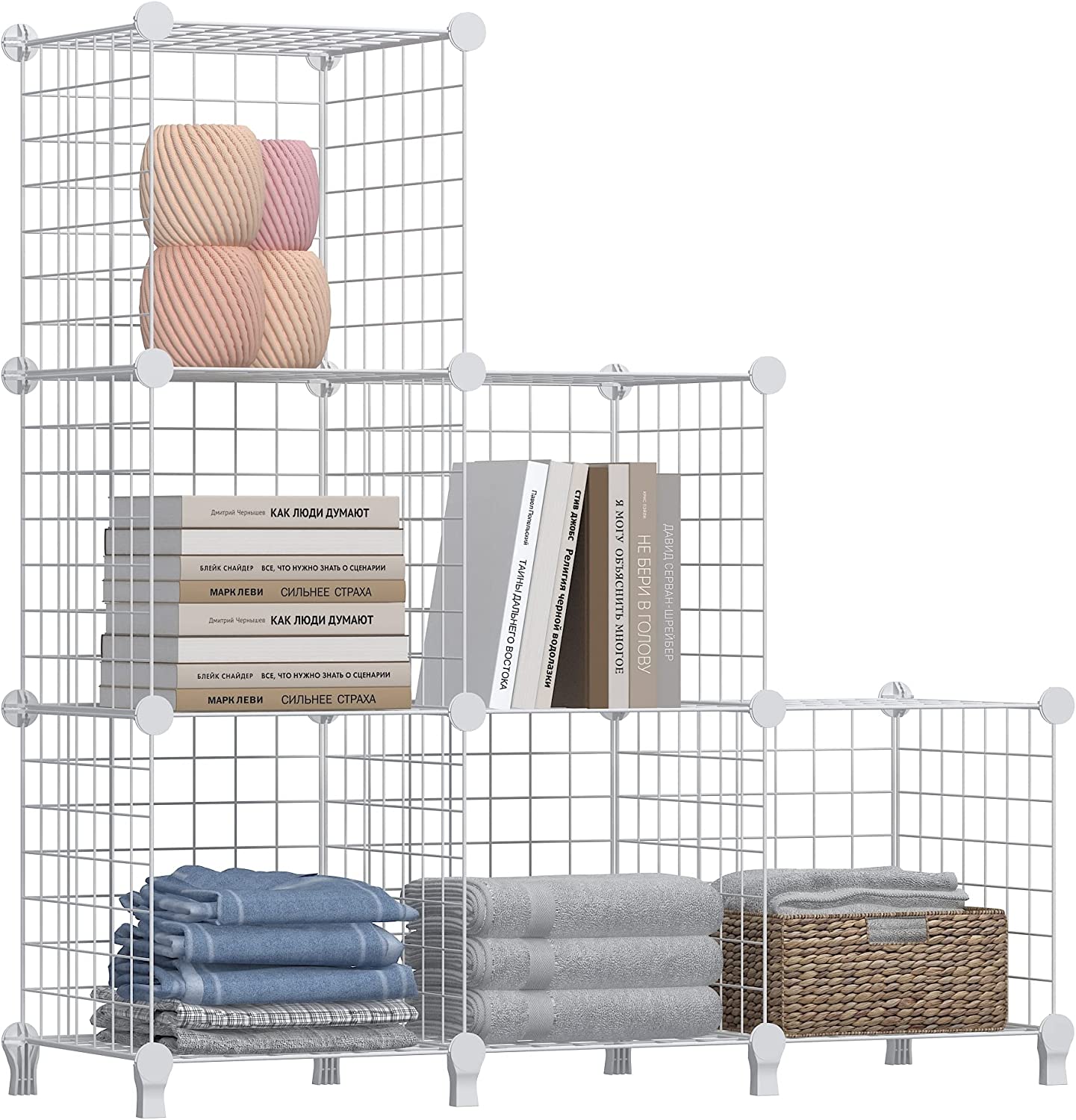 Wire Cube Storage, Metal Grids Shelves Bookshelf, Stackable Modular