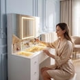 thumbnail image 2 of Lacoo Makeup Vanity with LED Lighted Mirror Cabinet & Charging Station, White Vanity Set with Storage Drawers & Doors, Vanity Desk for Bedroom, White, 2 of 8
