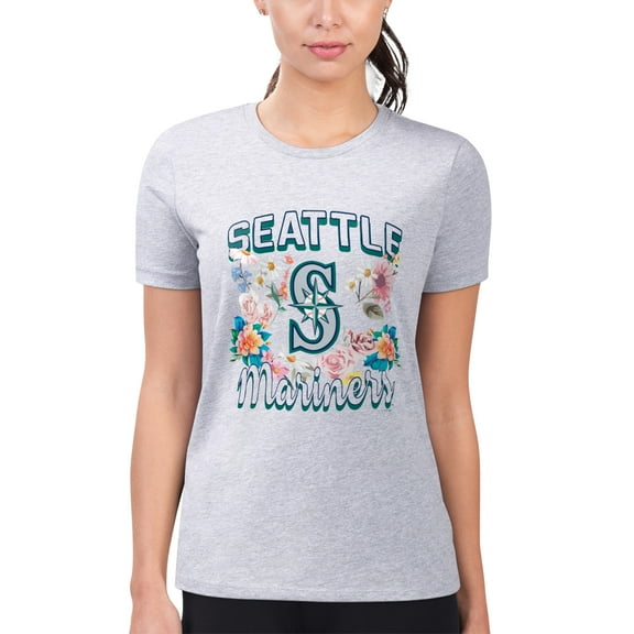 Women's G-III 4Her by Carl Banks Heather Gray Seattle Mariners Super-Slim Fit Lightweight Flowers Graphic T-Shirt