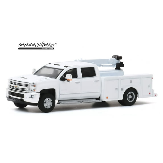 2016 Chevy Silverado 3500 Dually Crane Truck, White - Greenlight 46040/6 - 1/64 scale Diecast Model Toy Car
