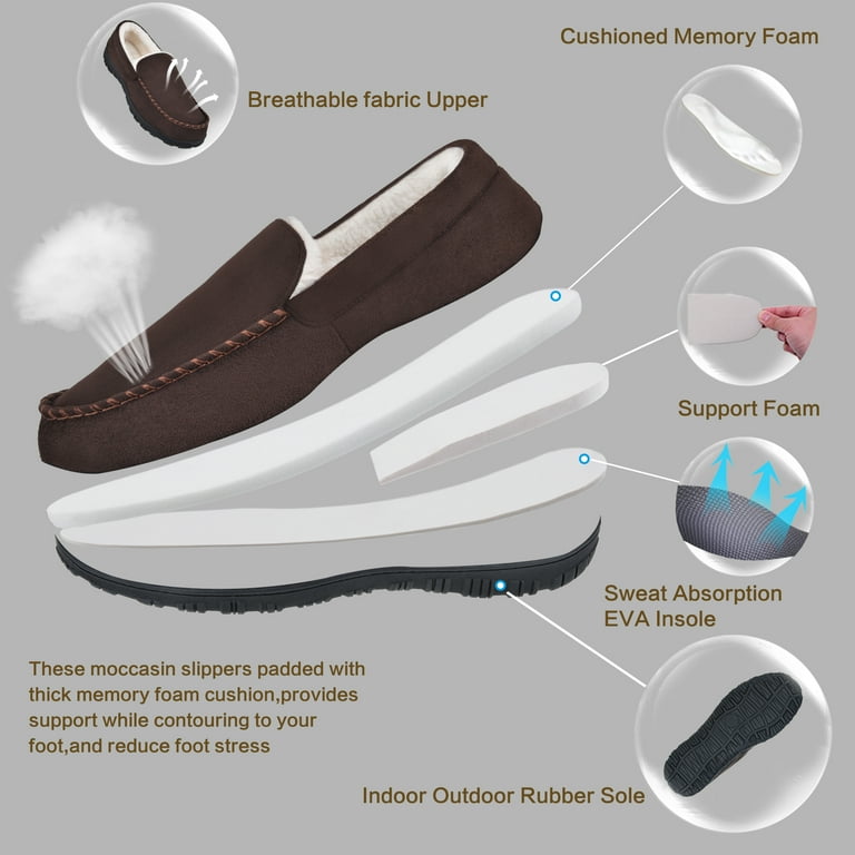 NCCB Mens Slippers House Shoes with Memory Foam Moccasin Slipper brown Size 14