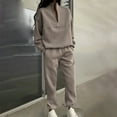 thumbnail image 2 of CFLVAEK 2 Piece Sweatsuits Women Half Zip Lapel Sweatshirts High Waist Sweatpants Outfits Solid Color Tracksuits 2025 Trendy Fall Clothes Khaki M, 2 of 7