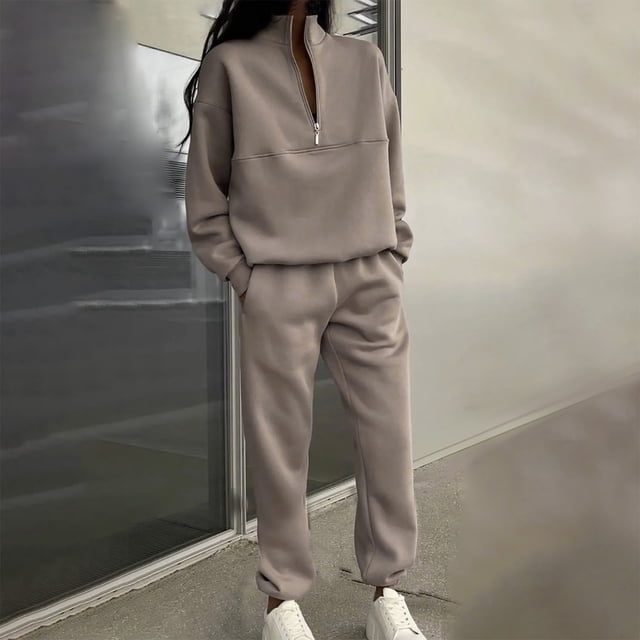 Puntoco Mujeres Casual Color Sólido Con Capucha De Dos Piezas Con Bolsillo Pantalones Largos Jersey Manga Larga Sudaderas Conjuntos Puntoco Puntoco-7626
