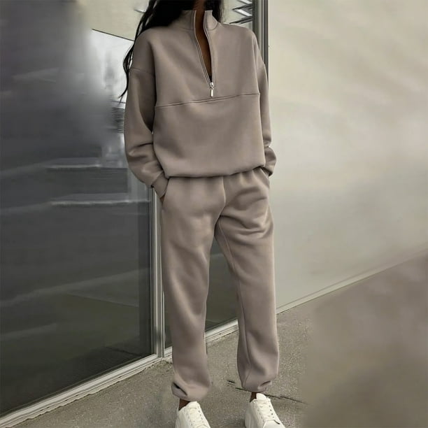 Puntoco Mujeres Casual Color Sólido Con Capucha De Dos Piezas Con Bolsillo Pantalones Largos Jersey Manga Larga Sudaderas Conjuntos Puntoco Puntoco-7626