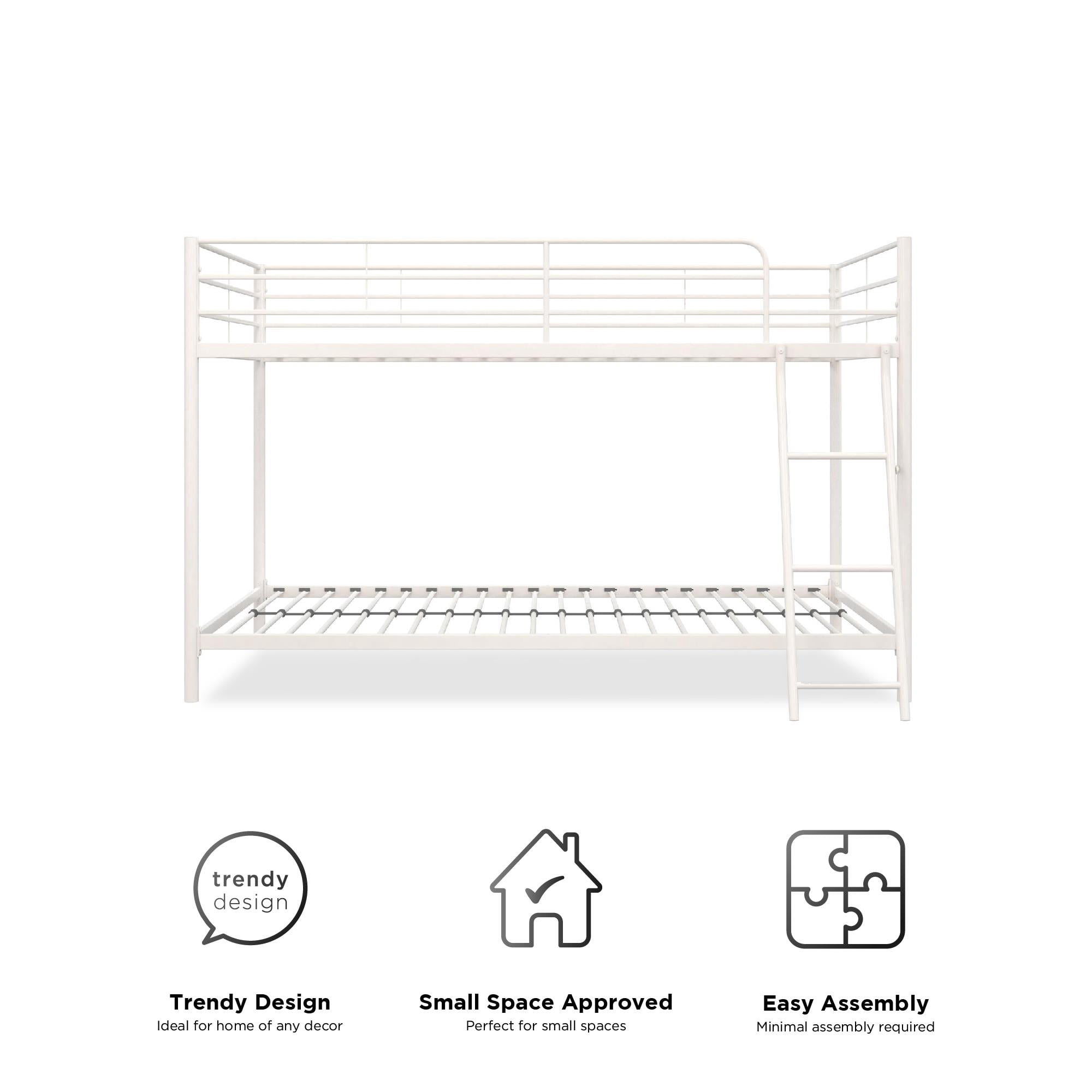 Mainstays Small Spaces Twin-over-Twin Low Profile Junior Bunk Bed, White