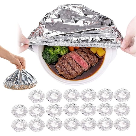 20pcs Thickened Aluminum Foil Heat-Retaining Cover Reusable 2026 Upgrade Pop Up Tin Foil Food Insulation Cover with Elastic Edges Adjustable Foods Storage Covers for Any Plate or Bowl