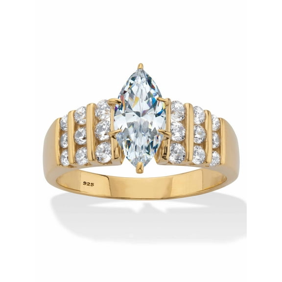 PalmBeach Jewelry Maqrquise-Cut Cubic Zirconia Engagement Ring 2.85 TCW Gold-Plated or Platinum-Plated Sterling Silver
