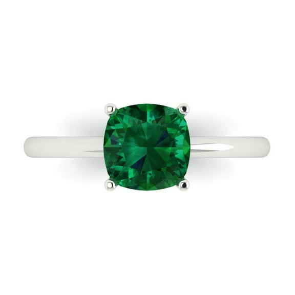 Solitaire Engagement Ring for Women - 2ct Simulated Emerald in 18K White Gold Promise Ring